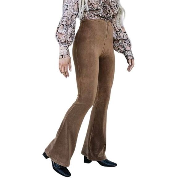 Fashion on Earth Pants - Fashion On Earth Velvet Corduroy 17” Flare Pant Women’s Sz S Camel Boho Hippie